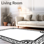 Ornate Black Floral Border Design Rug
