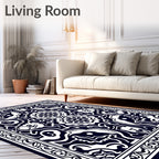 Dark Indigo White Symmetric Medallion Design Rug
