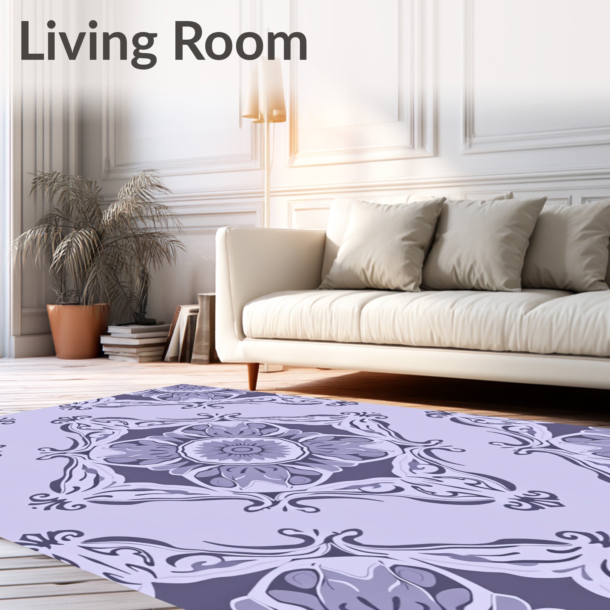 Pale Lavender Floral Medallion Pattern Rug