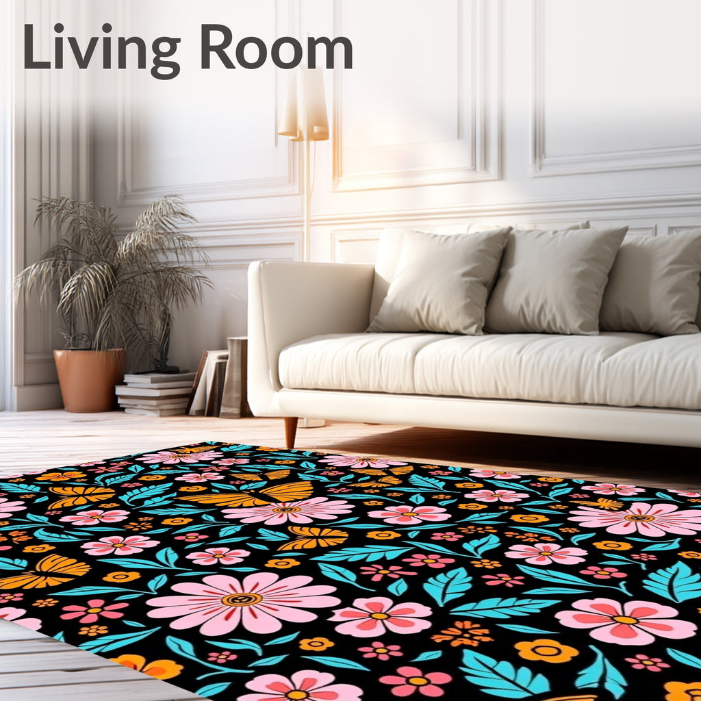 Vibrant Butterfly Flower Pattern Rug