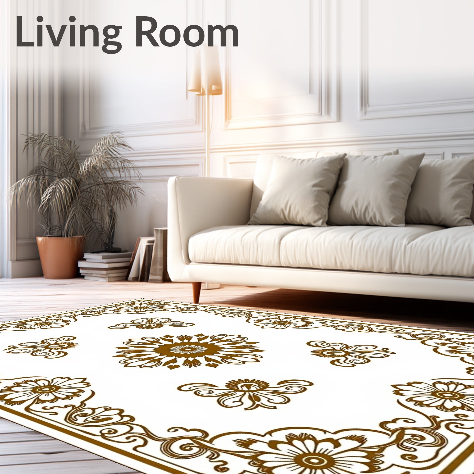 Elegant Brown Floral Medallion Design Rug