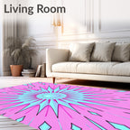 Geometric Pink Blue Starburst Pattern Rug