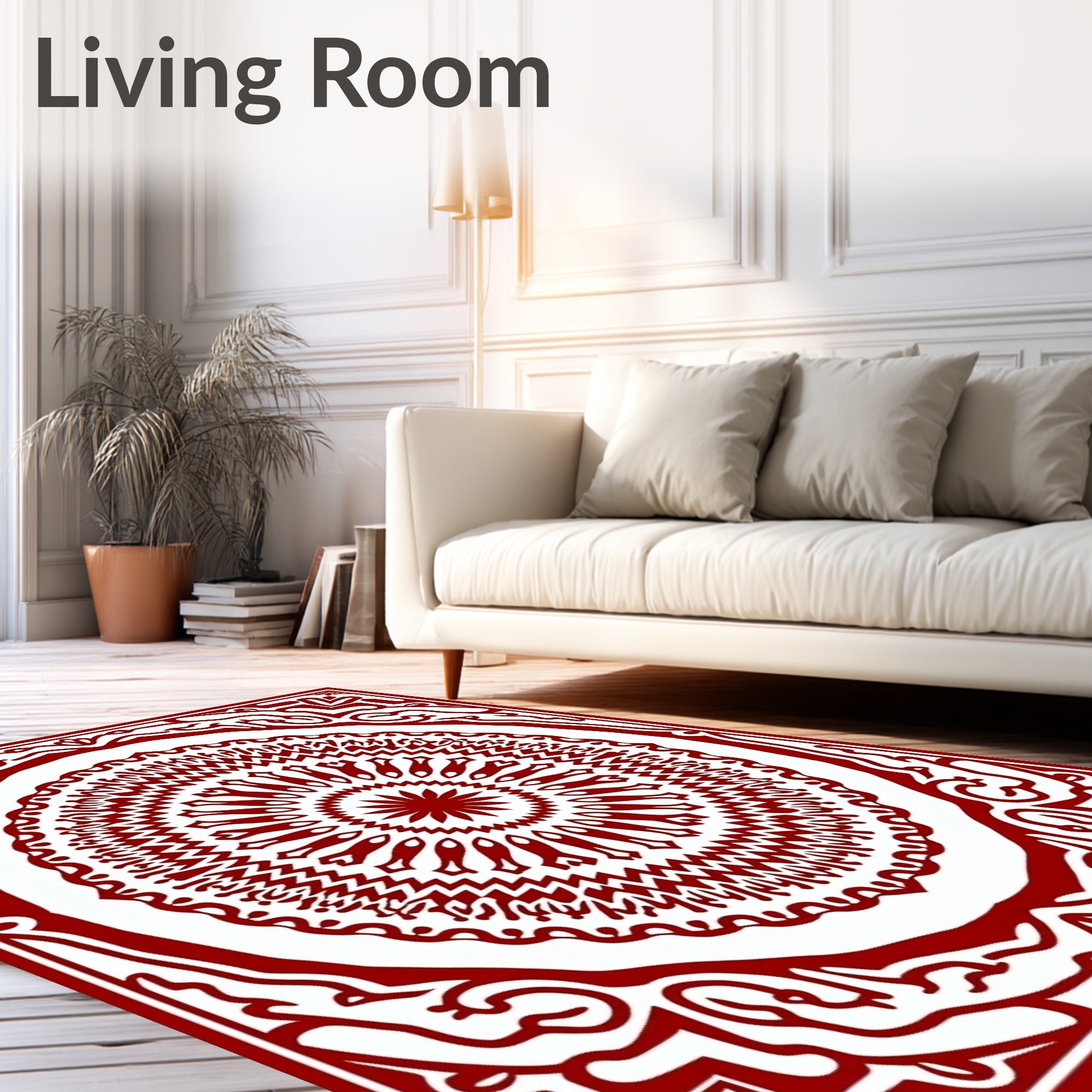 Traditional Red Intricate Mandala Pattern Rug