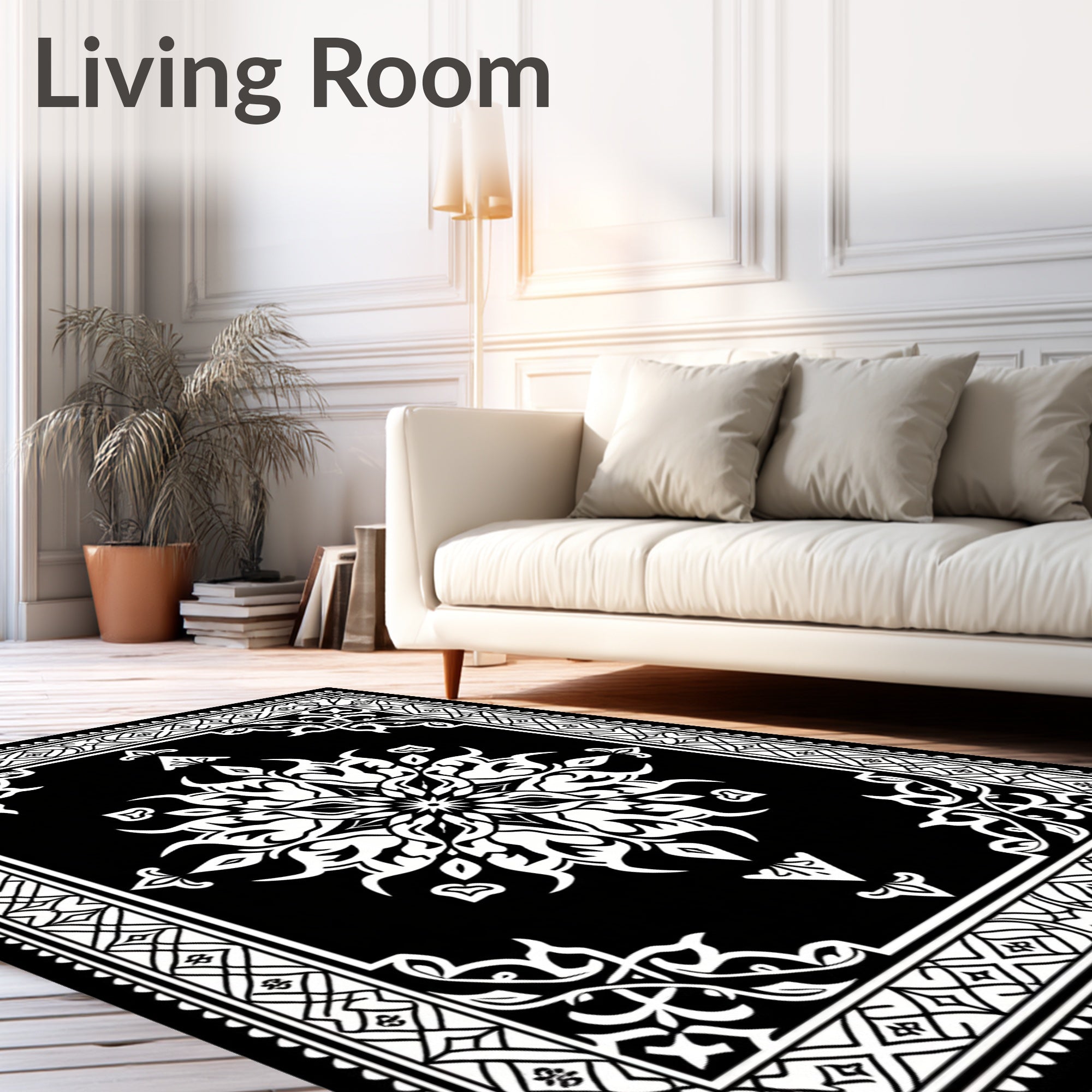 Black White Floral Mandala Design Rug