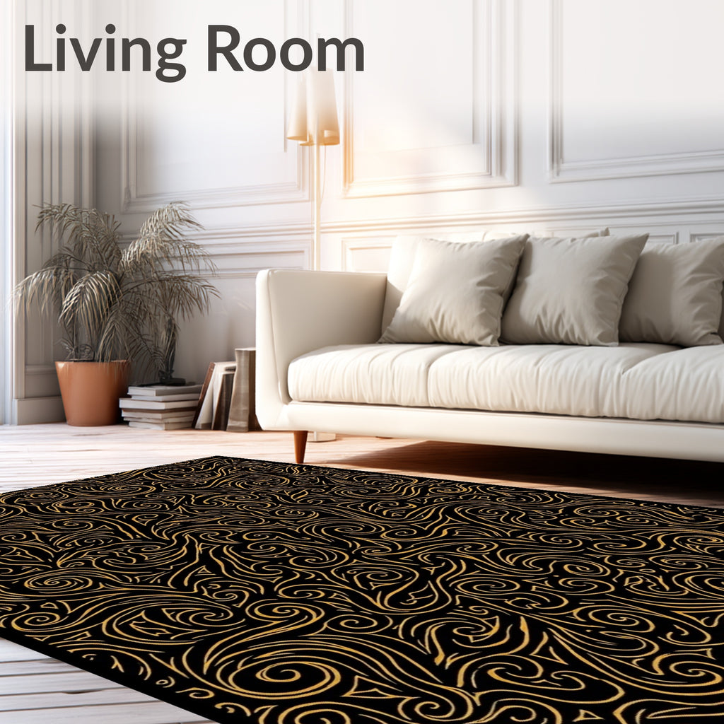 Abstract Golden Swirl Pattern Rug