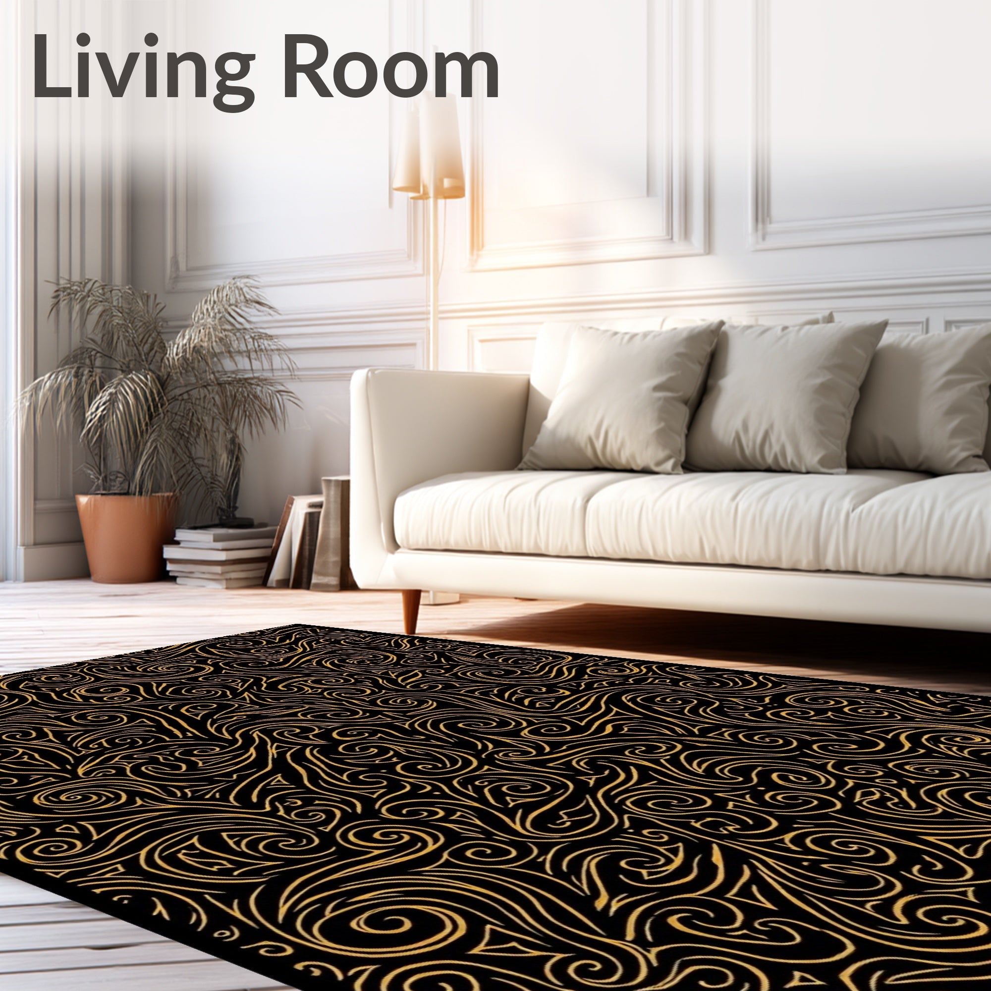 Abstract Golden Swirl Pattern Rug