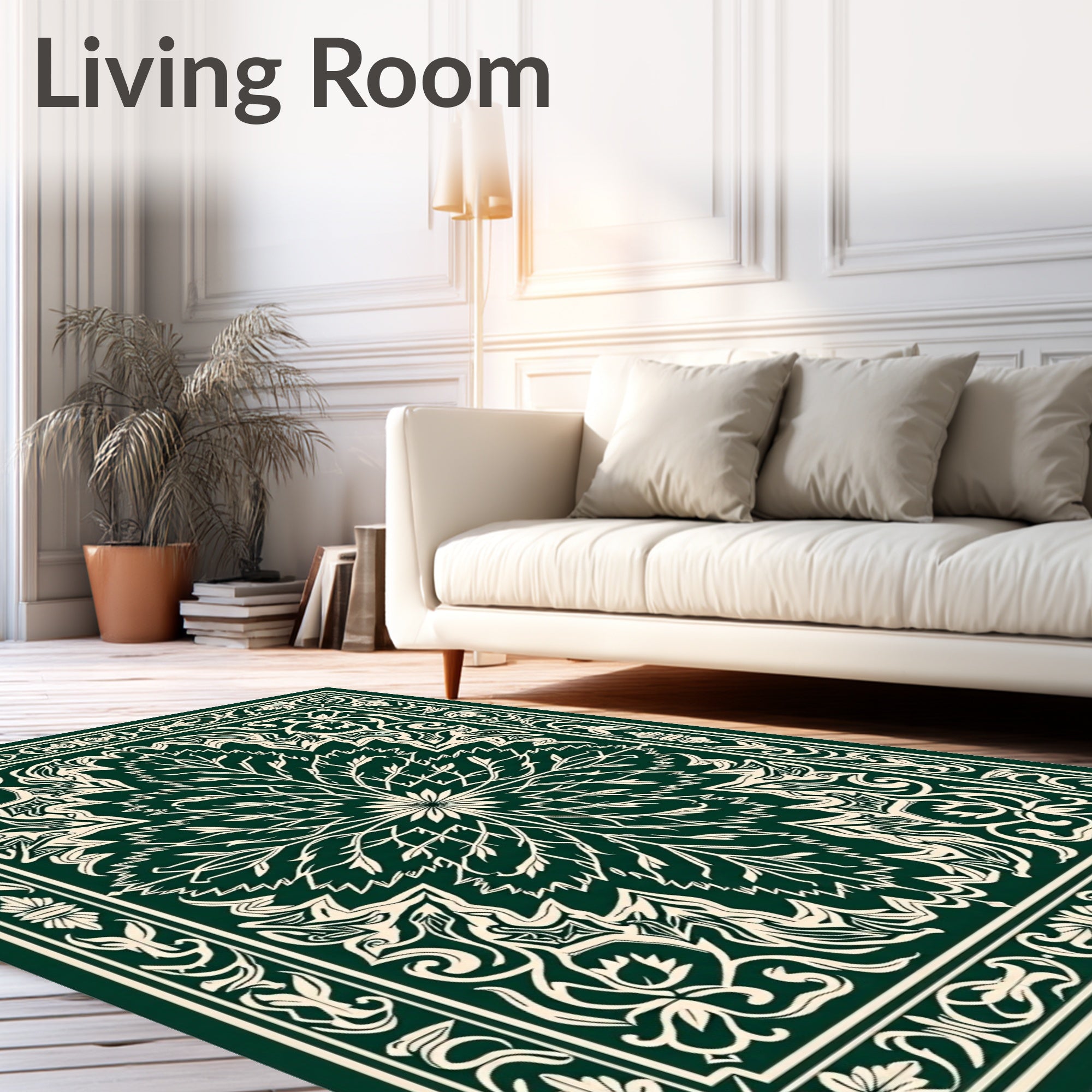 Elegant Green Botanical Medallion Rug