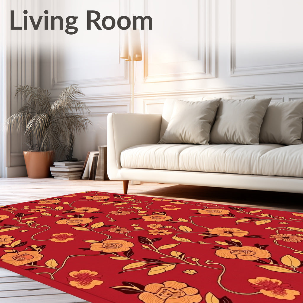 Red Floral Vine Pattern Design Rug