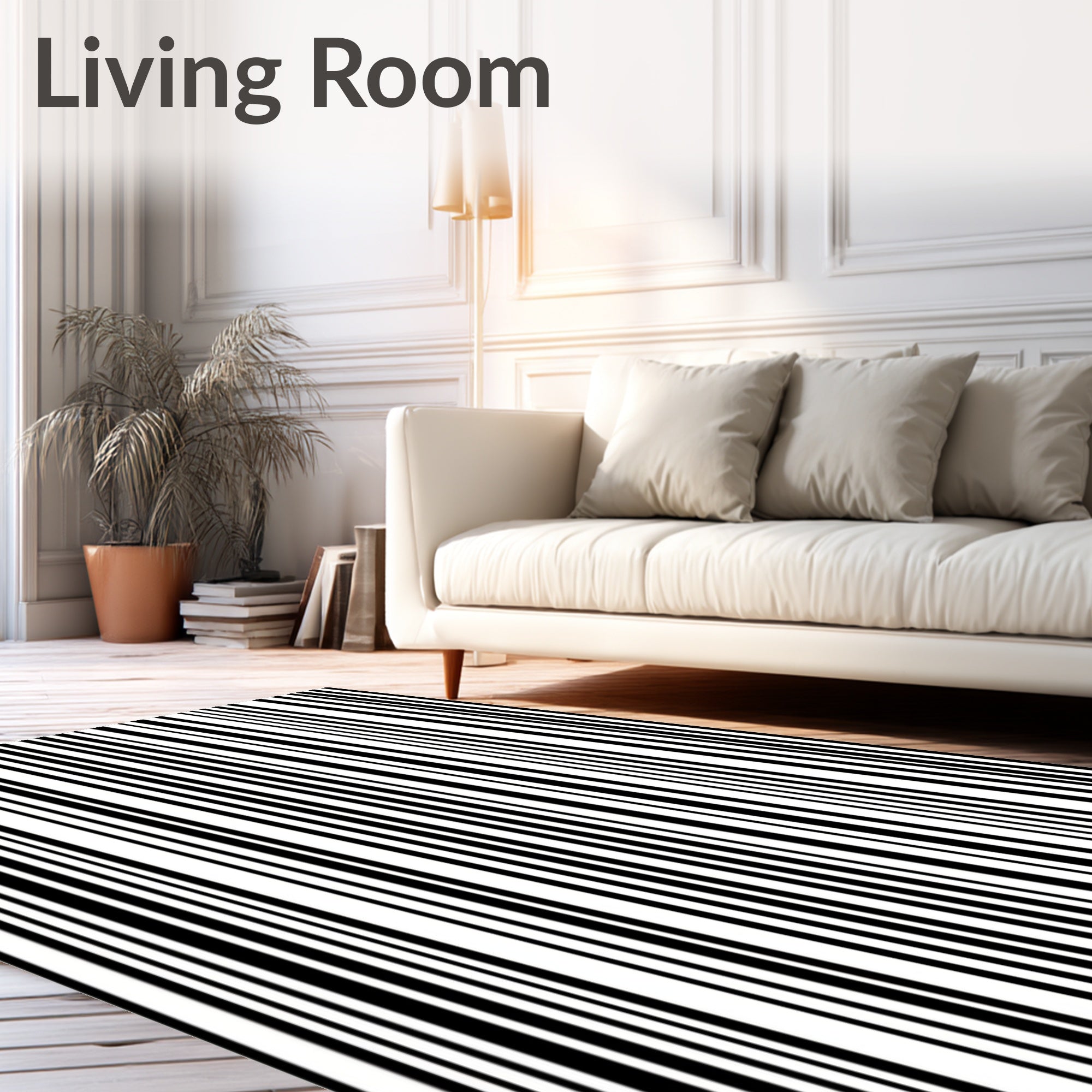 Classic Black and White Stripe Pattern Rug