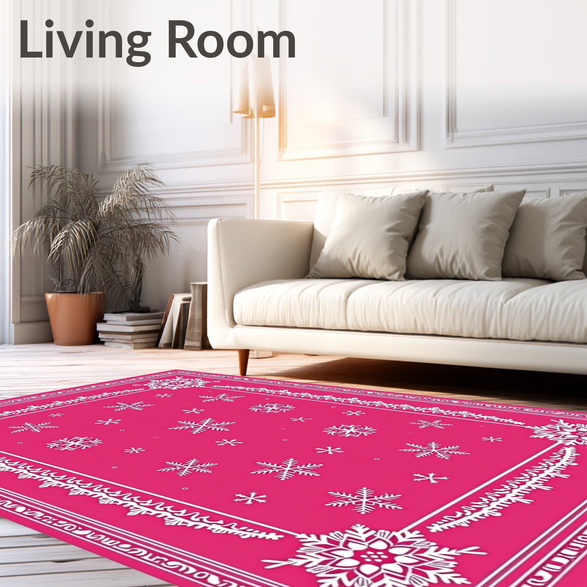 Hot Pink Snowflake Border Accents Rug