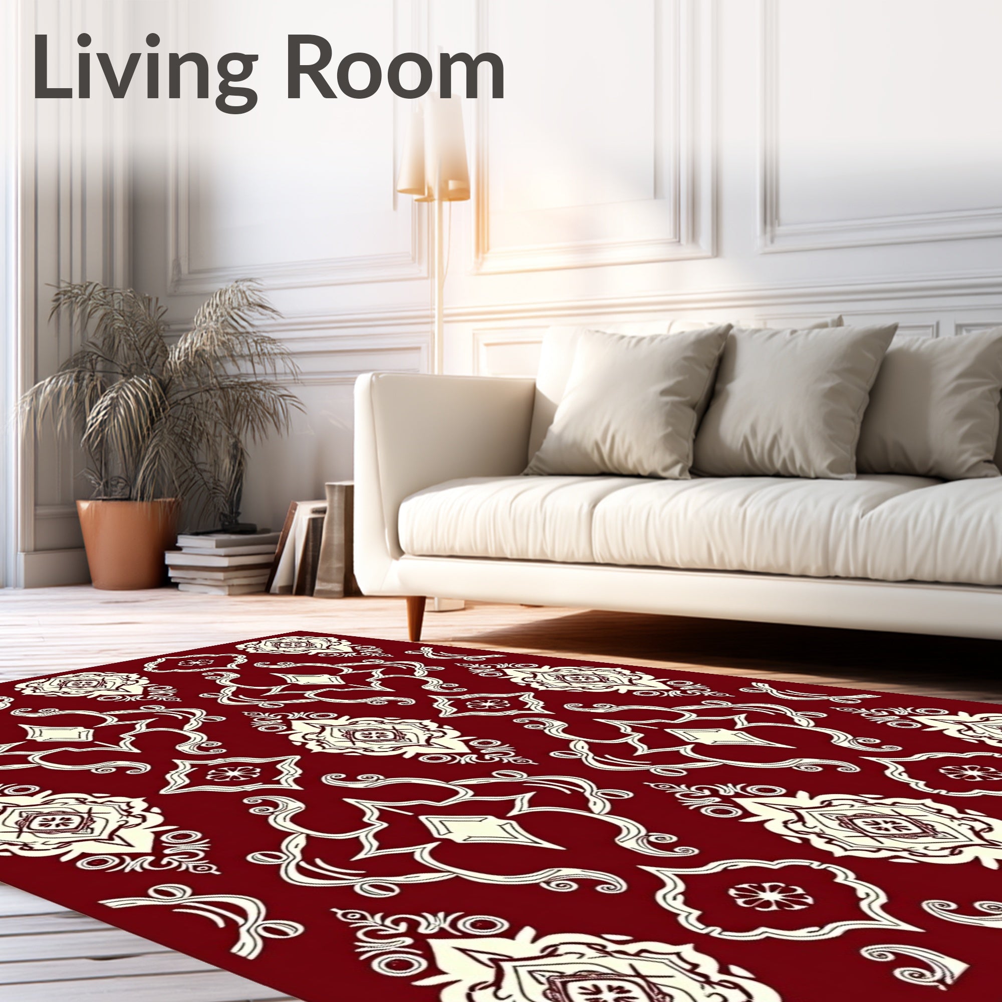 Elegant Cream Burgundy Filigree Pattern Rug