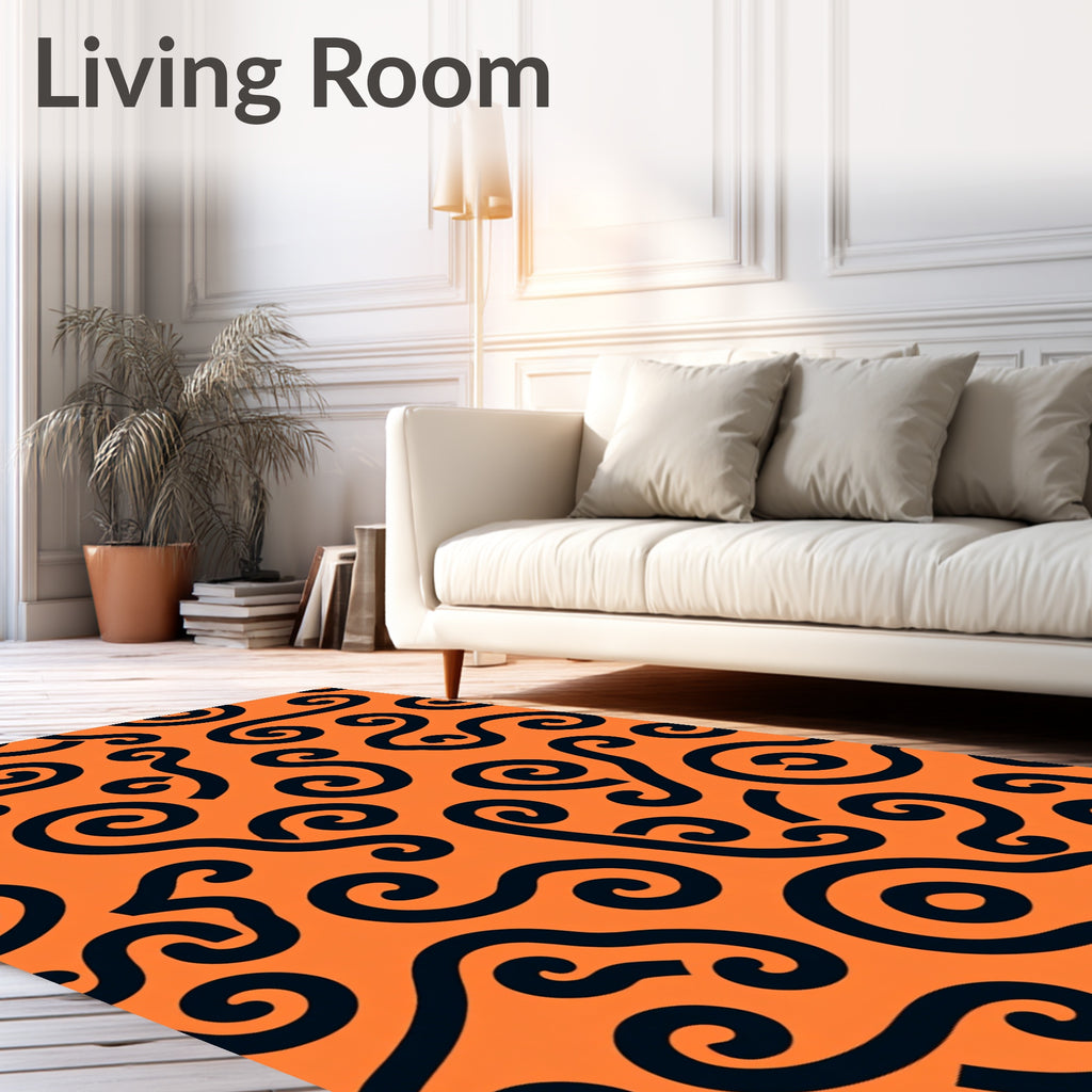 Bold Swirls Pattern Orange Background Rug