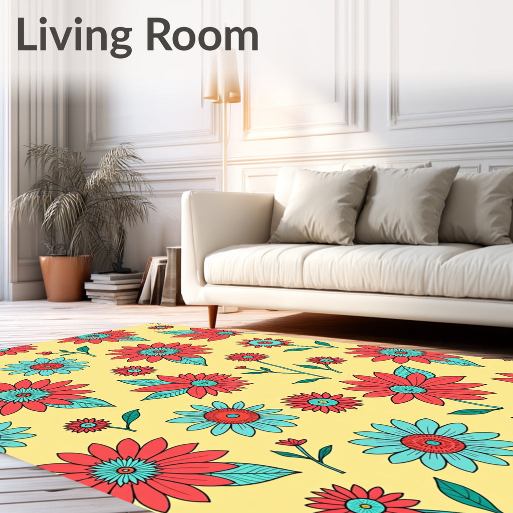 Retro Floral Garden Delight Rug