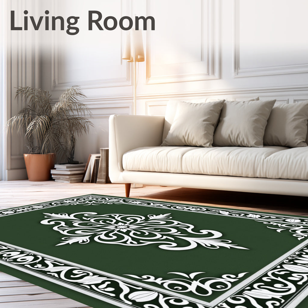 Green Floral Scrollwork Classic Design Rug