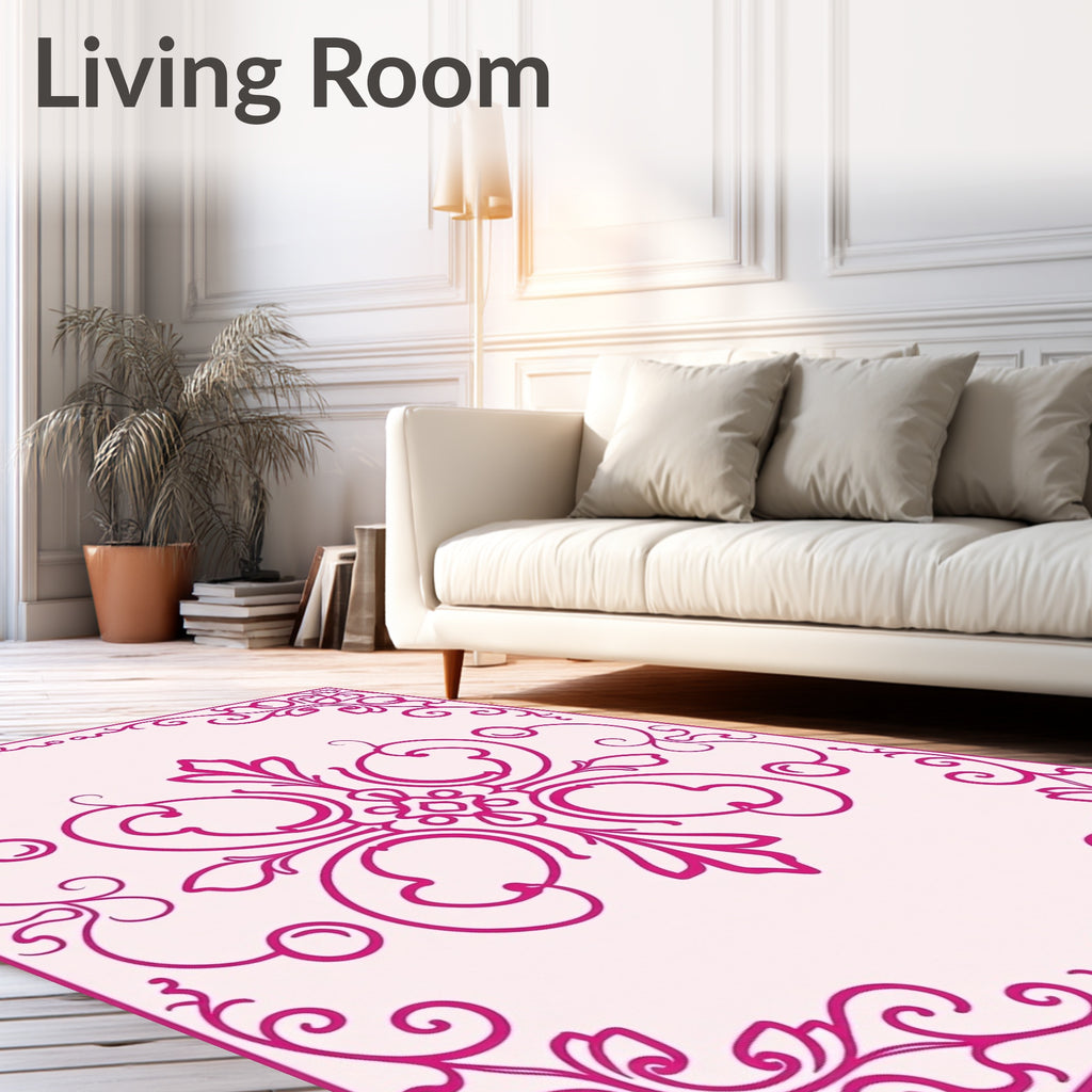 Pink Victorian Swirl Filigree Design Rug