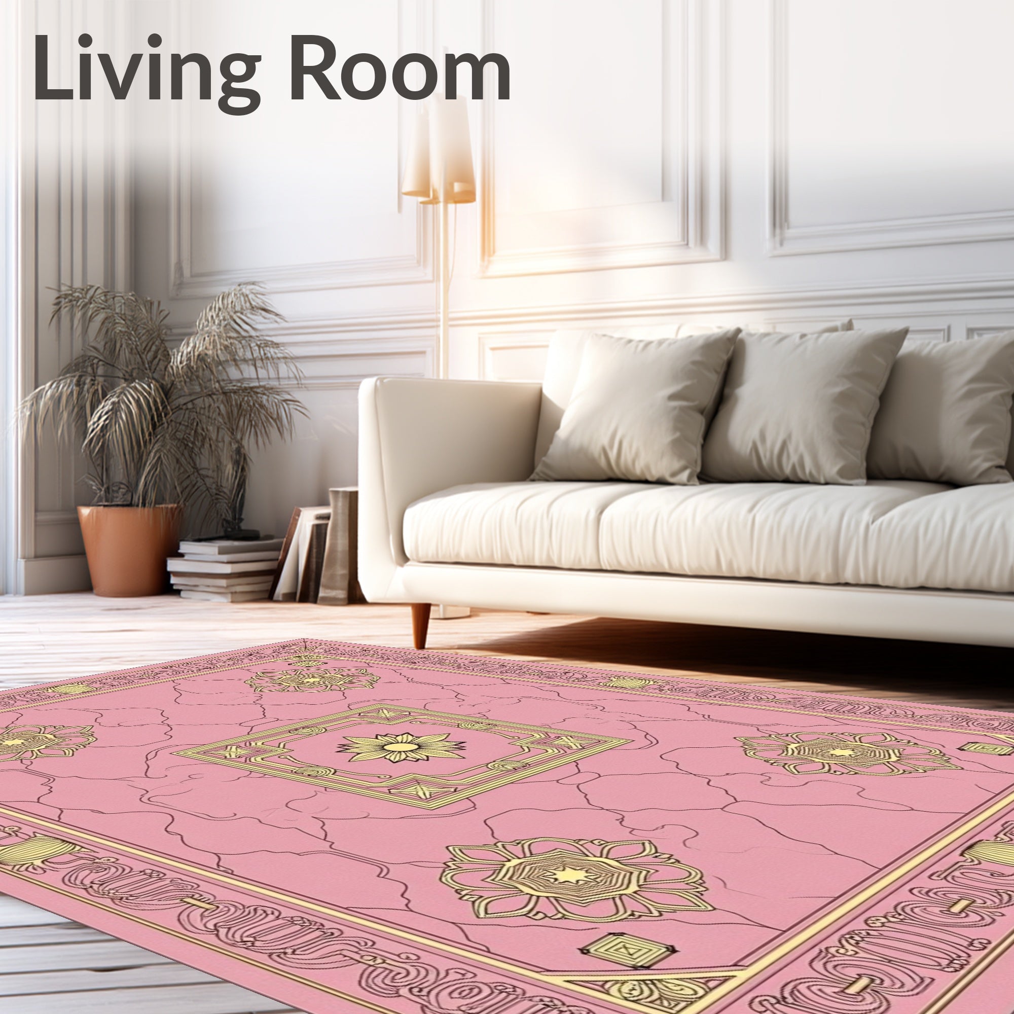 Pink Gold Floral Symmetry Pattern Rug
