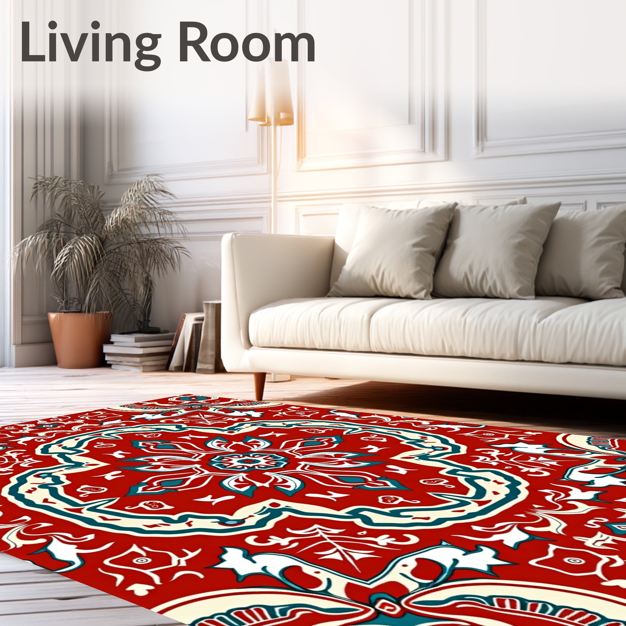 Intricate Floral Medallion Red Pattern Rug