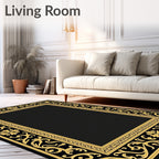 Elegant Black Gold Floral Frame Rug