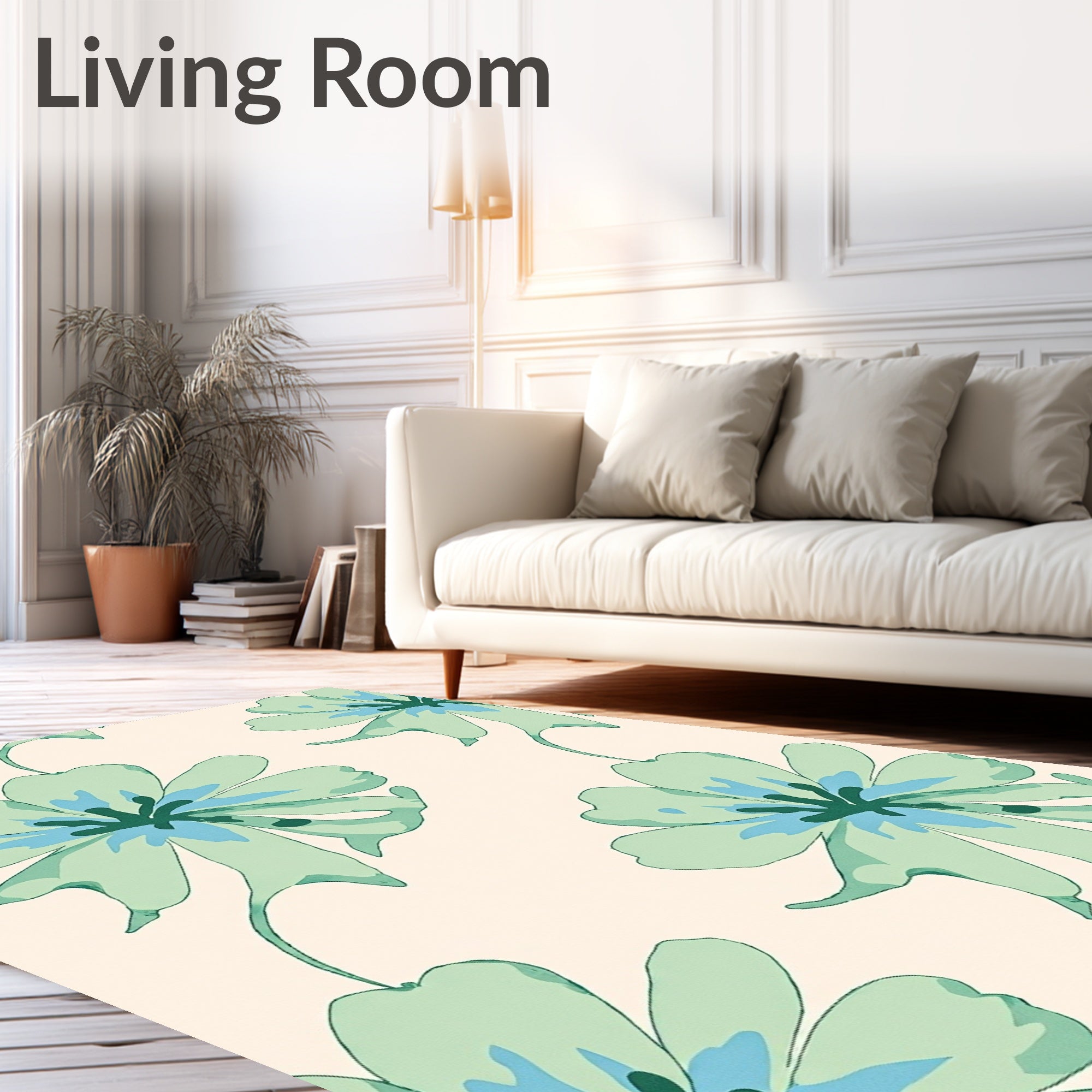 Light Green Blue Floral Print Rug