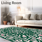 Floral Bordered Emerald Print Design Rug