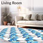 Abstract Blue Geometric Shape Pattern Rug