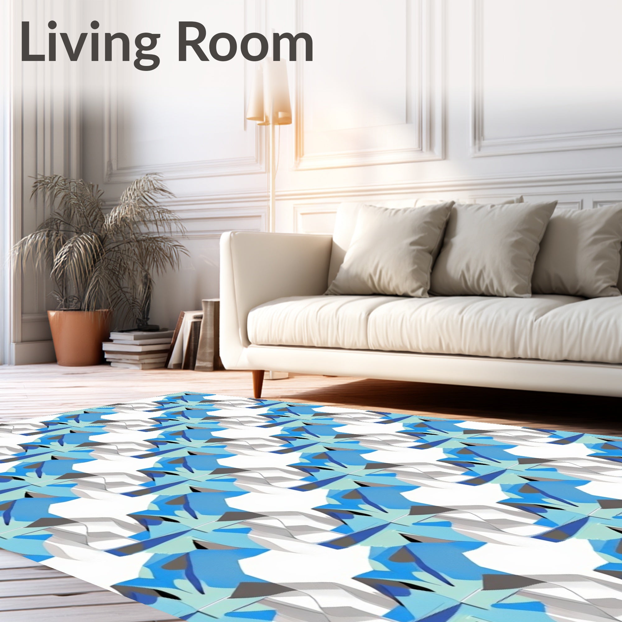 Abstract Blue Geometric Shape Pattern Rug