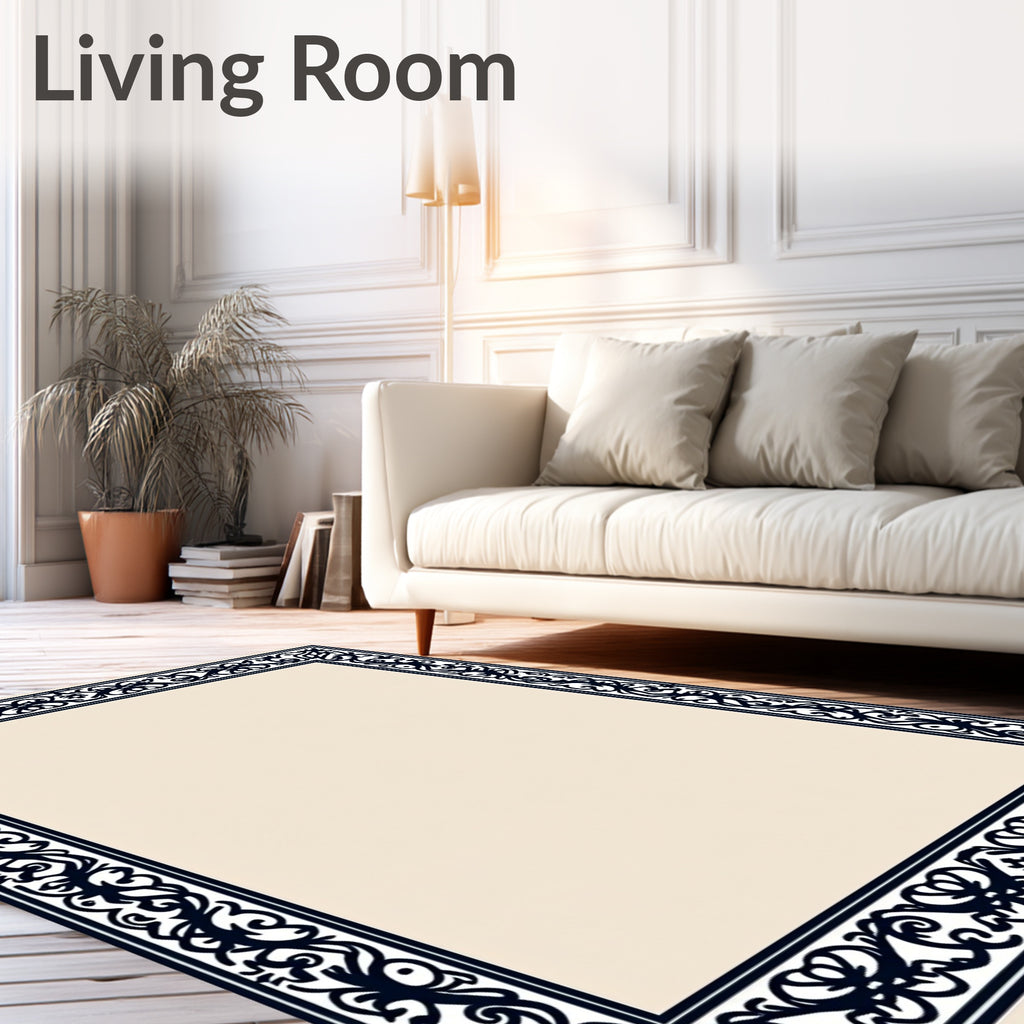 Ornate Floral Scroll Dark Border Rug