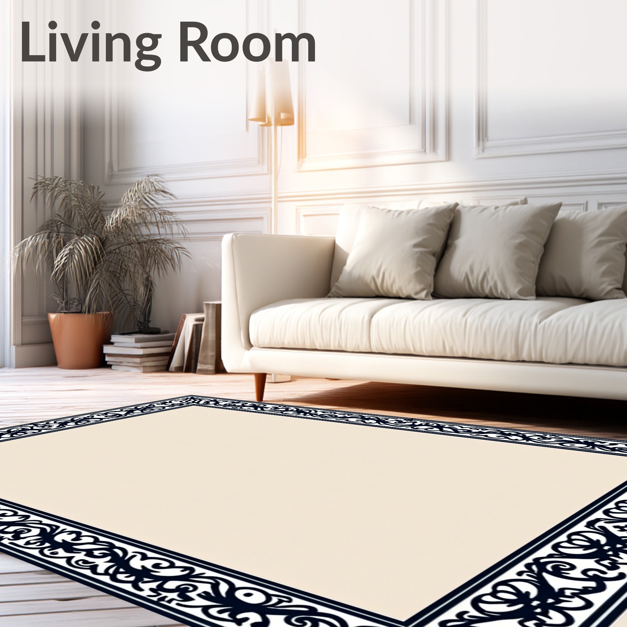 Ornate Floral Scroll Dark Border Rug