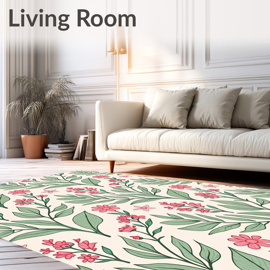 Pink Floral Garden Pattern Rug