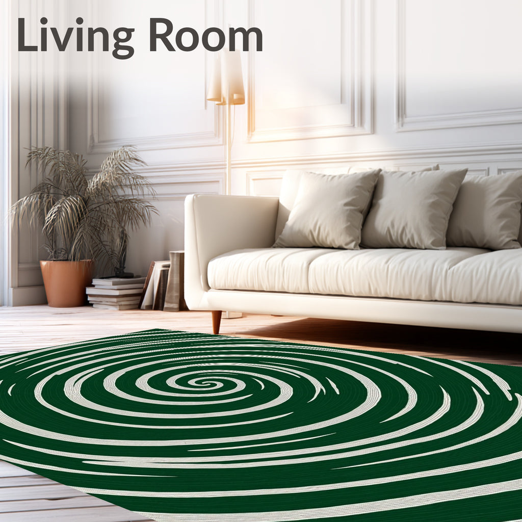 Dark Green Spiral Pattern Rug