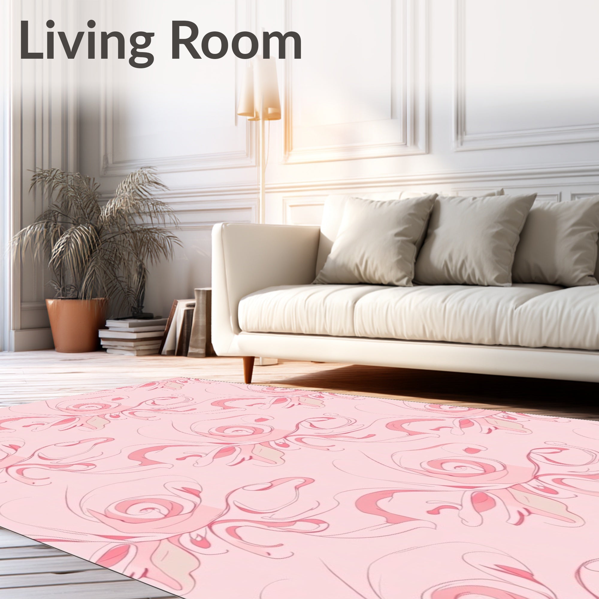 Soft Pink Floral Swirl Pattern Rug