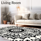 Intricate Black and White Mandala Pattern Rug
