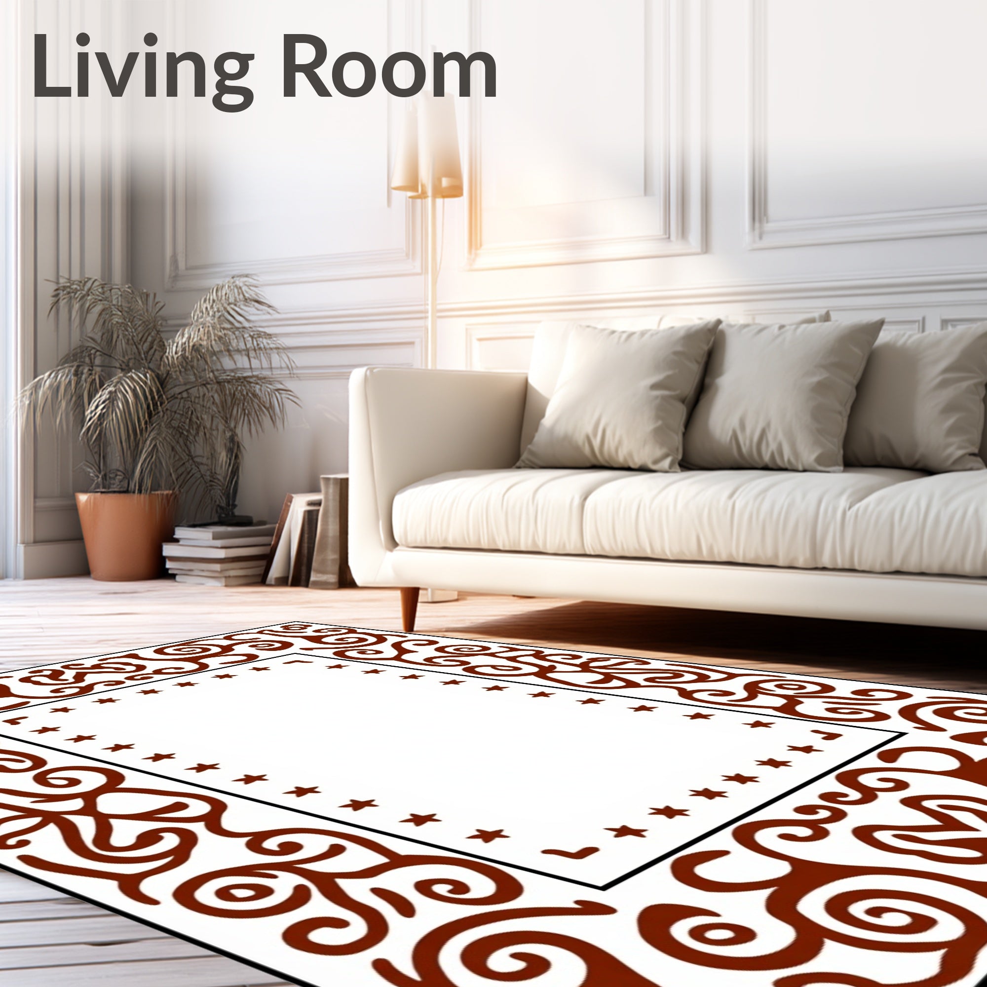 Ornate Scrollwork With Star Border Design Rug