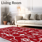 Classic Red White Geometric Scrollwork Pattern Rug