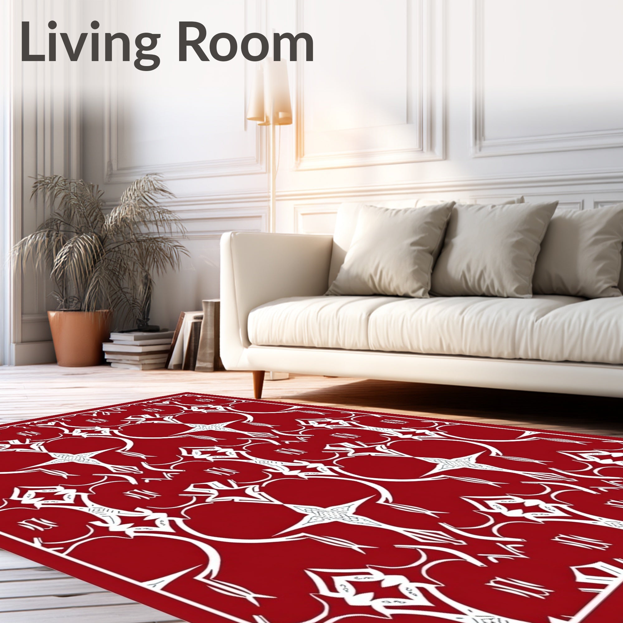Classic Red White Geometric Scrollwork Pattern Rug