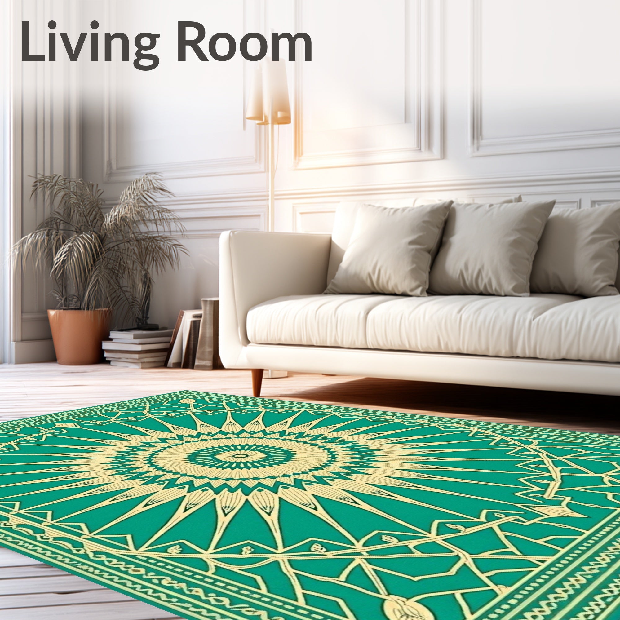 Teal Gold Sunburst Traditional Pattern Rug