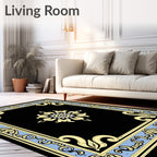 Floral Scrollwork Geometric Black Cream Rug