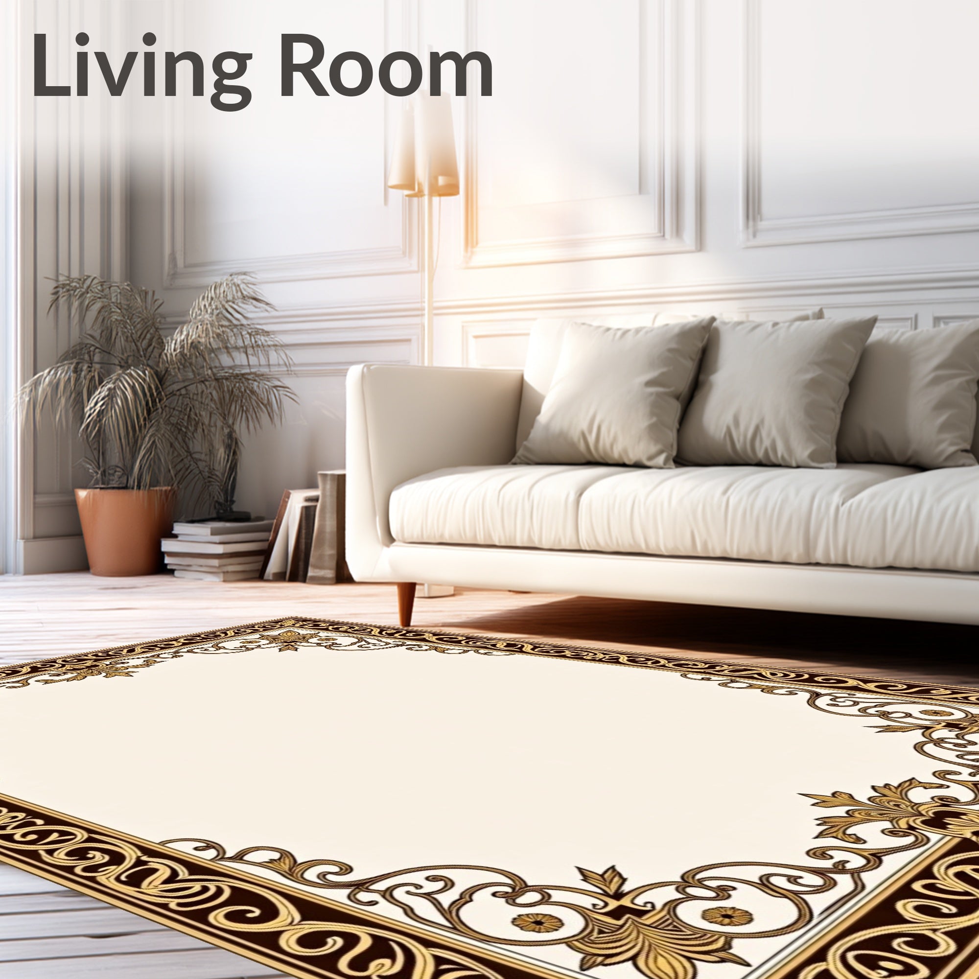 Ornate Scrollwork Floral Frame Design Rug