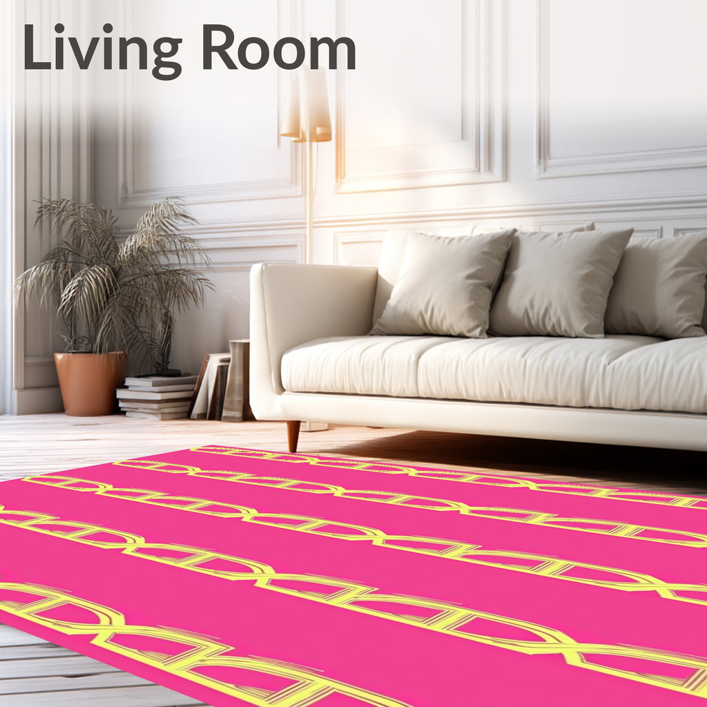 Bright Pink And Yellow Geometric Link Rug