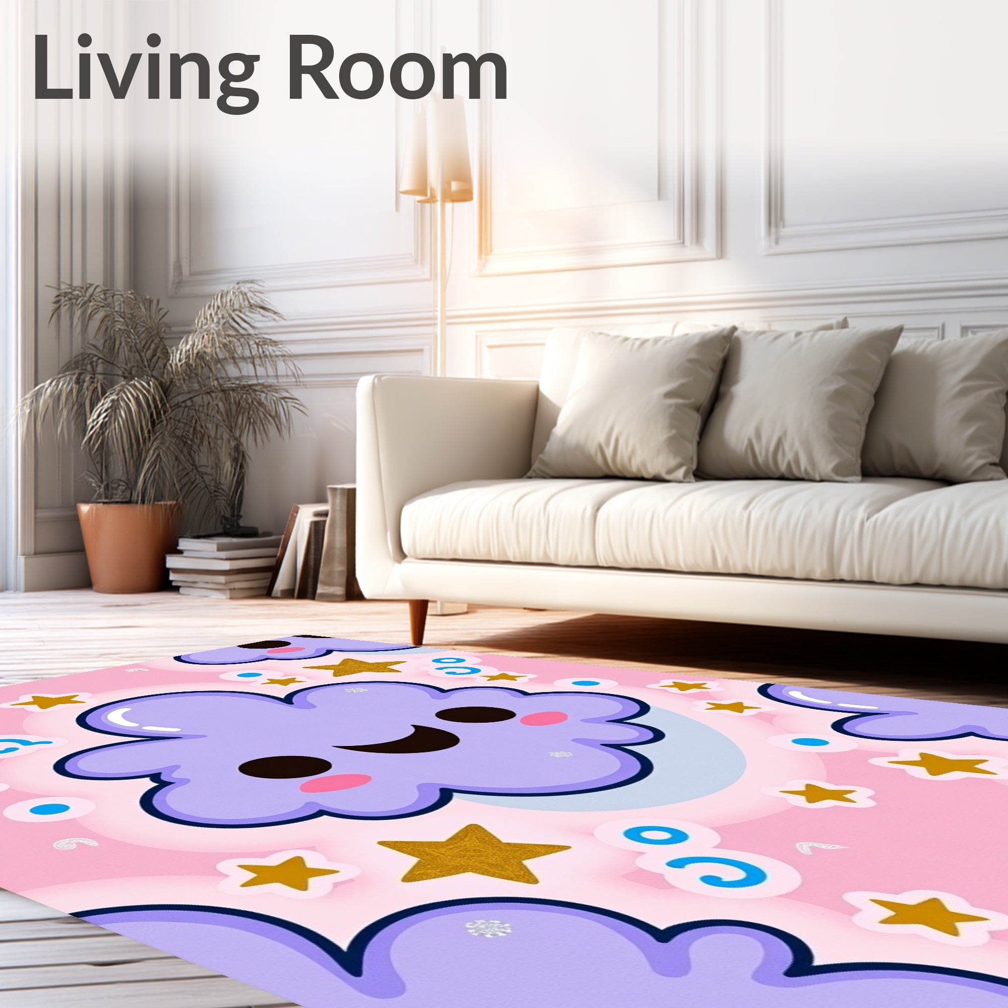Kawaii Cloud and Star Pattern Rug