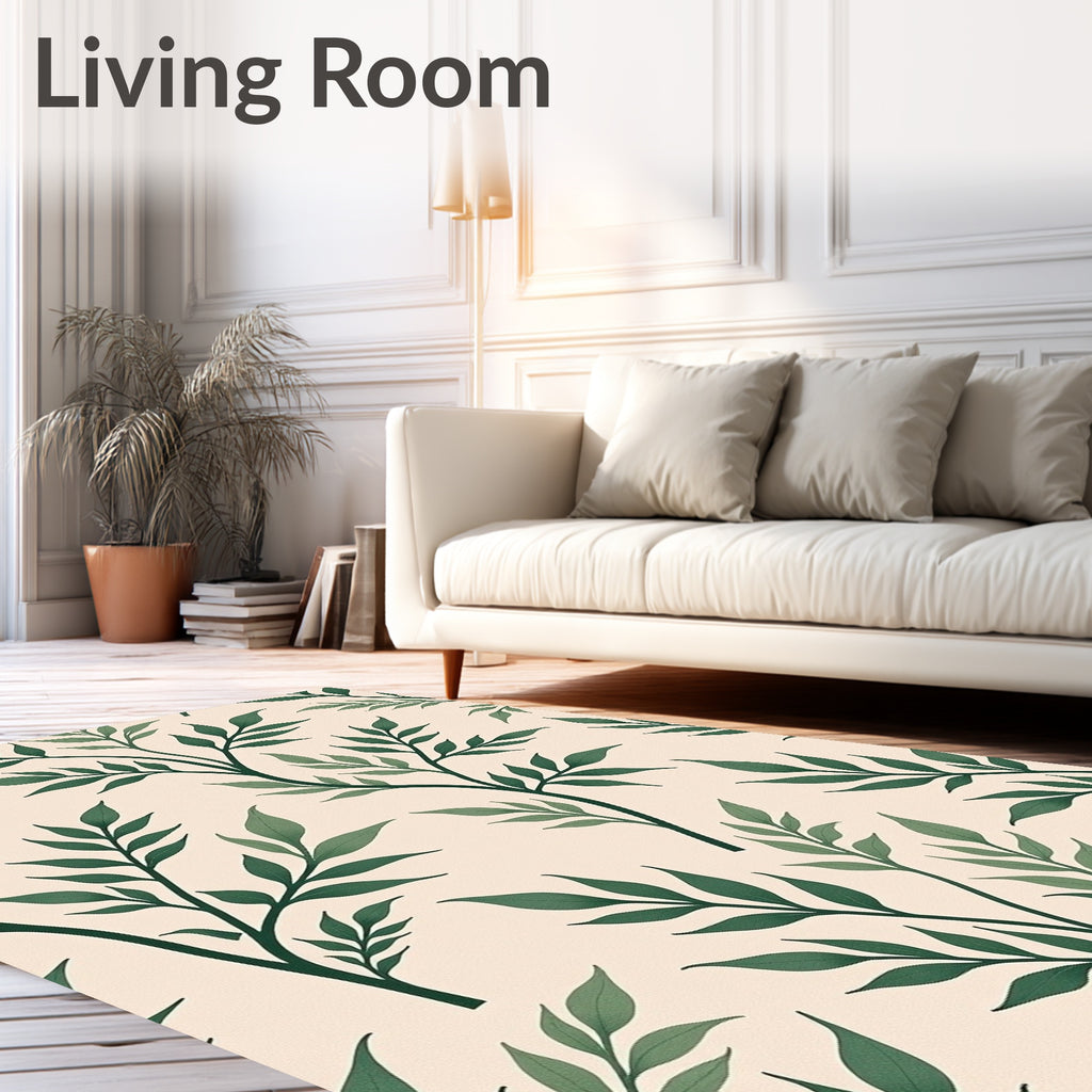 Green Leafy Branches Pattern Rug