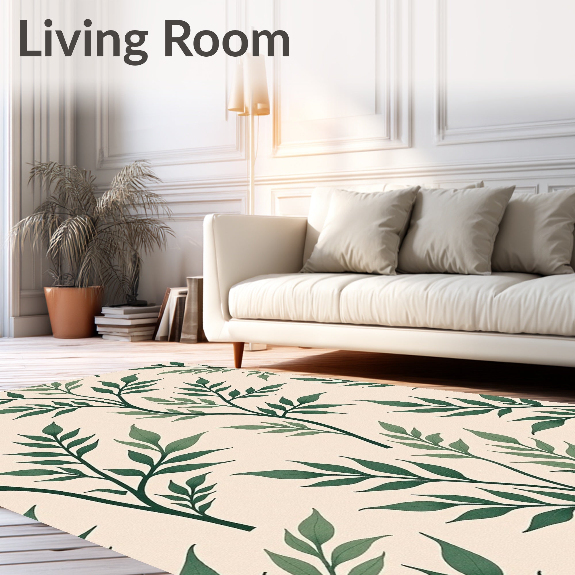 Green Leafy Branches Pattern Rug