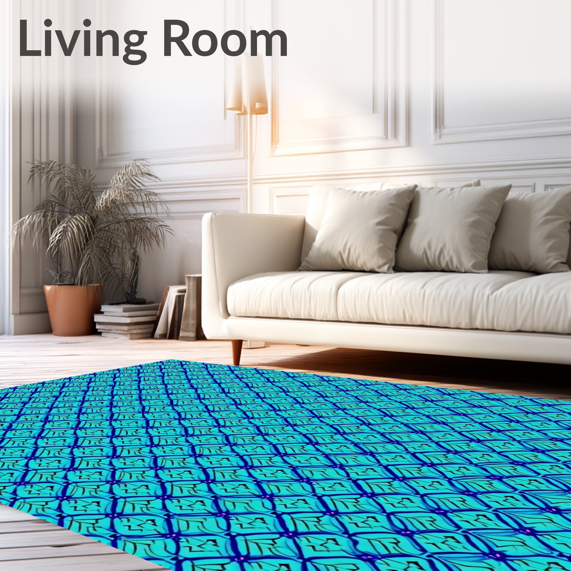 Oceanic Blue Interlocking Pattern Rug