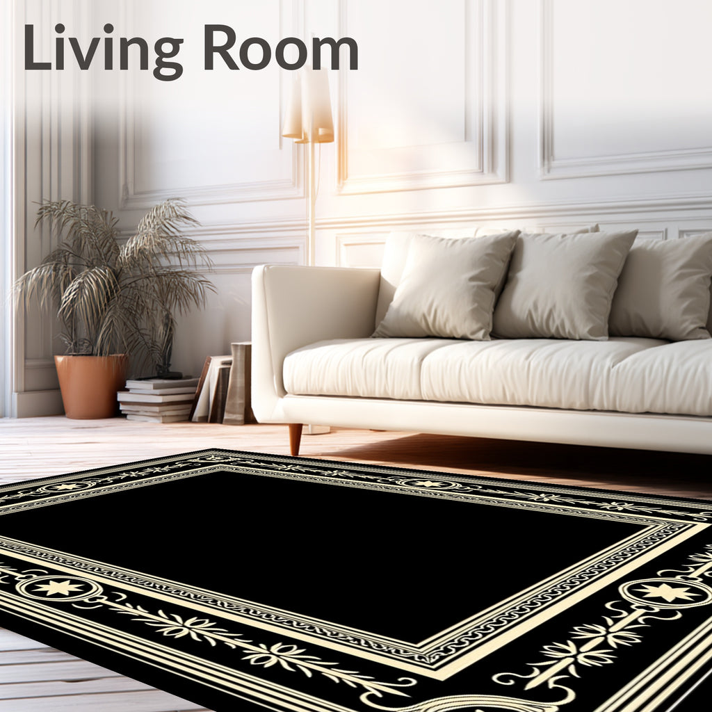 Cream Floral Star Accented Border Rug