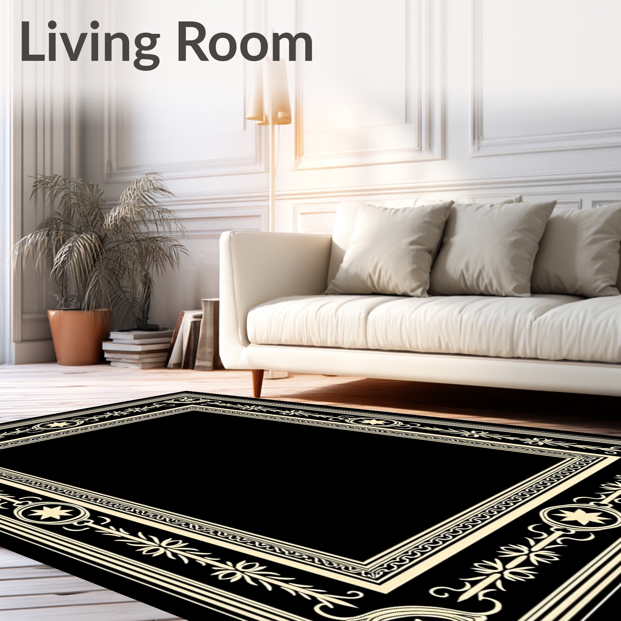 Cream Floral Star Accented Border Rug