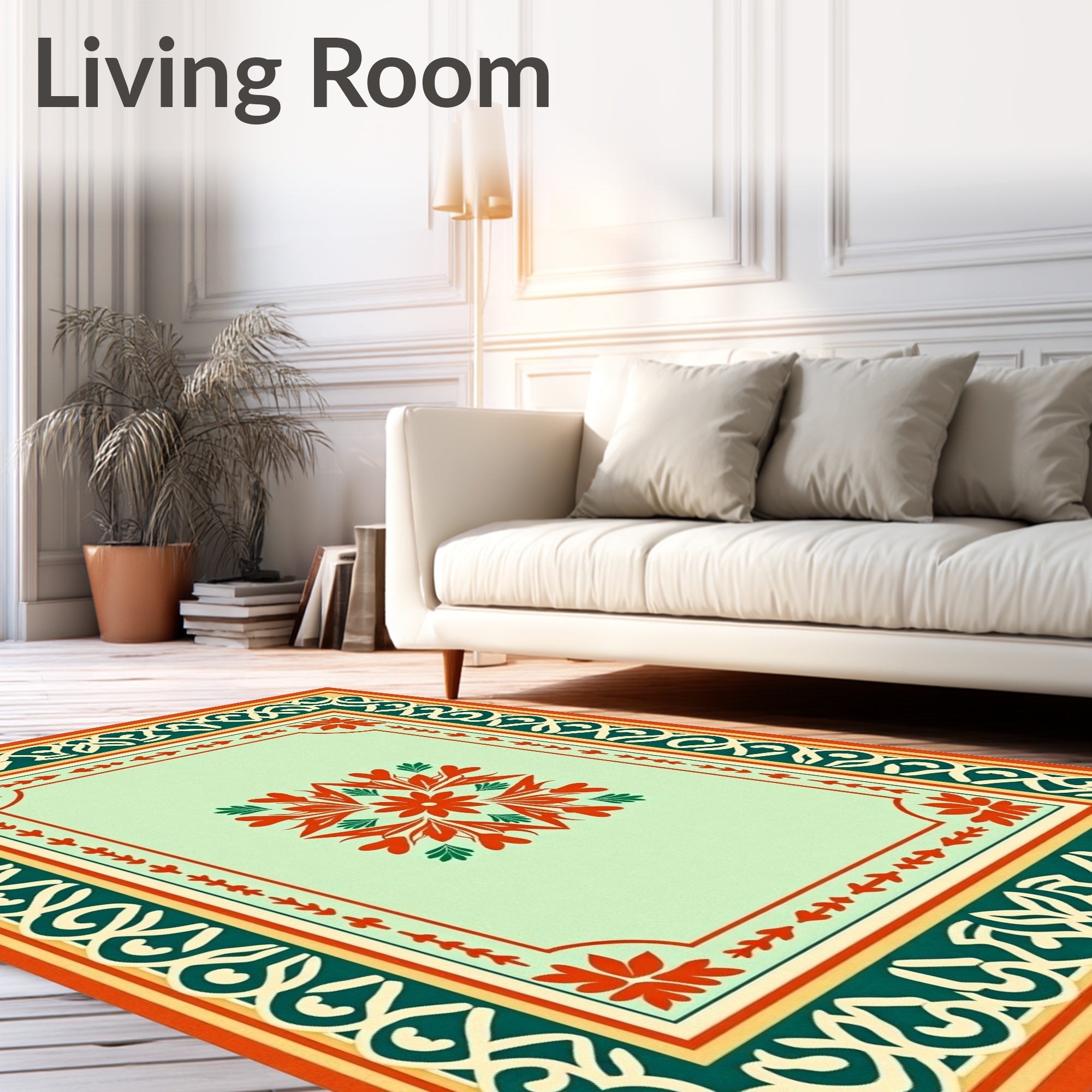 Ornate Floral Border Antique Rug