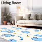 Cute Blue Creatures And Stars Pattern Rug