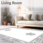 Ornate Floral Scroll Pattern Border Rug
