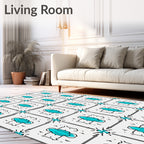 Geometric Teal Gray Tile Design Rug