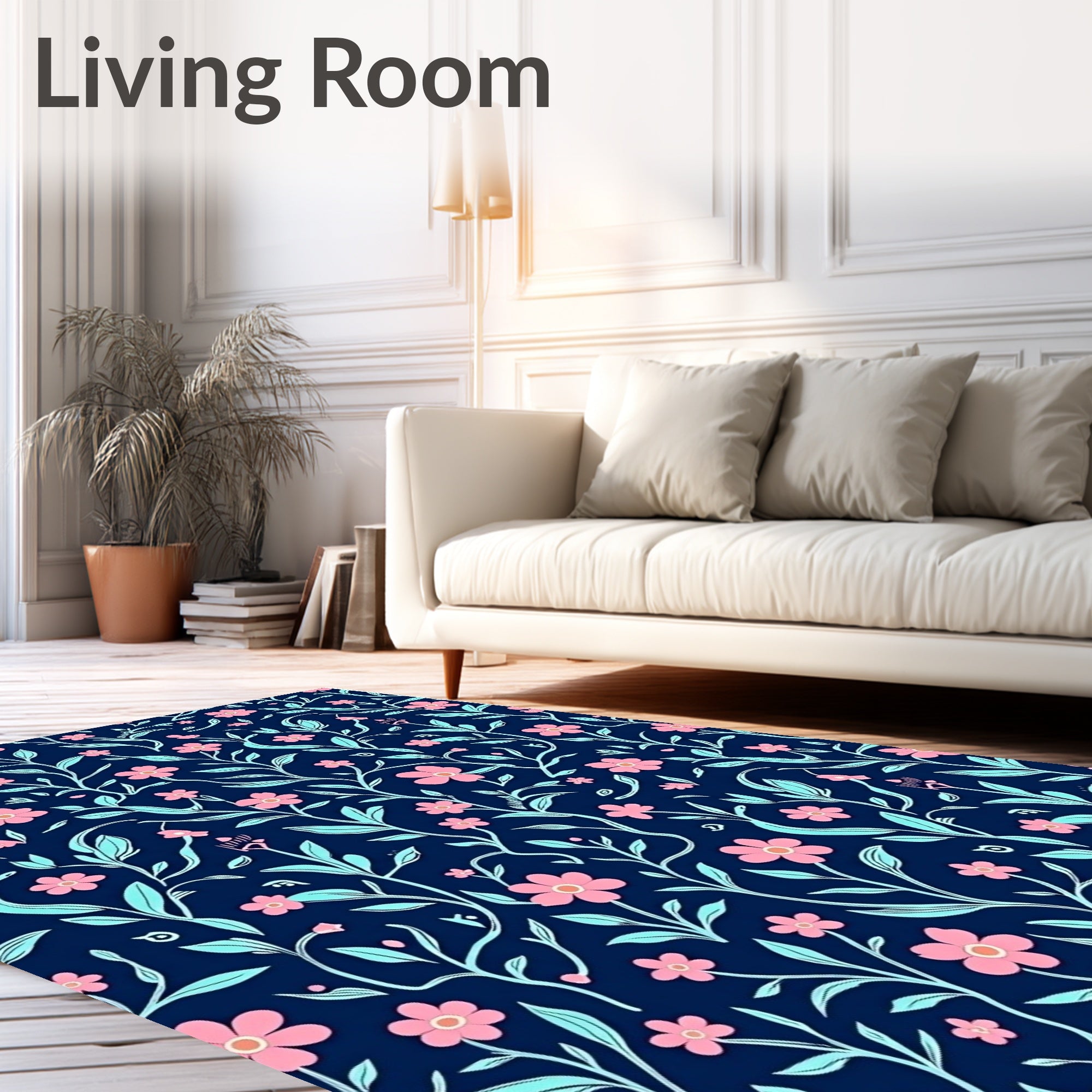 Charming Pink Floral Vine Pattern Rug